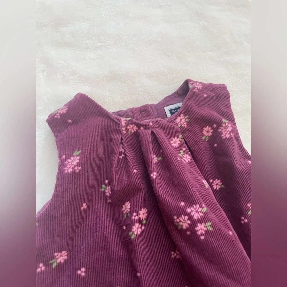 EUC Janie and Jack Purple Corduroy Floral Infant  Dress
